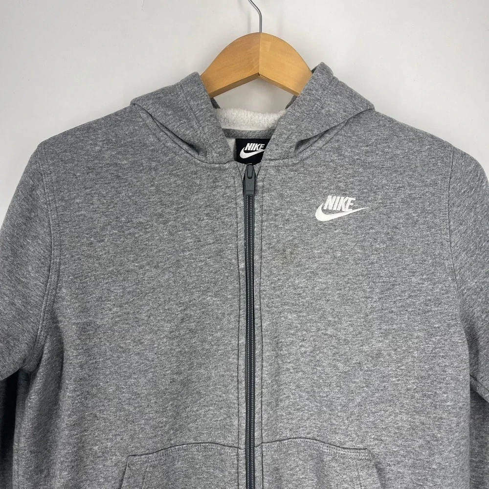 Nike Kids Full Zip Hoodie Heather Gray‎ Fleece Sweatshirt Embroidered Logo